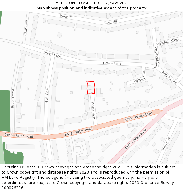 5, PIRTON CLOSE, HITCHIN, SG5 2BU: Location map and indicative extent of plot