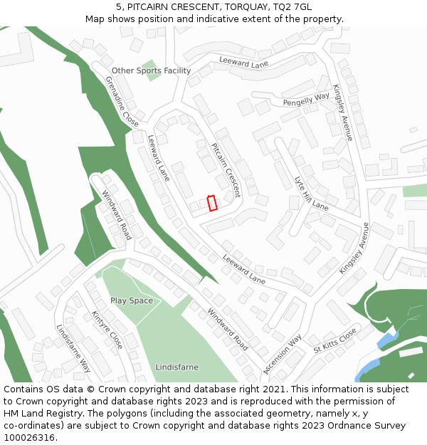 5, PITCAIRN CRESCENT, TORQUAY, TQ2 7GL: Location map and indicative extent of plot