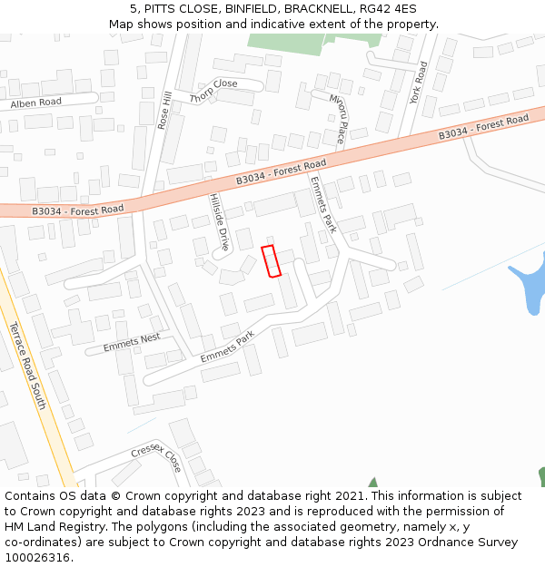 5, PITTS CLOSE, BINFIELD, BRACKNELL, RG42 4ES: Location map and indicative extent of plot