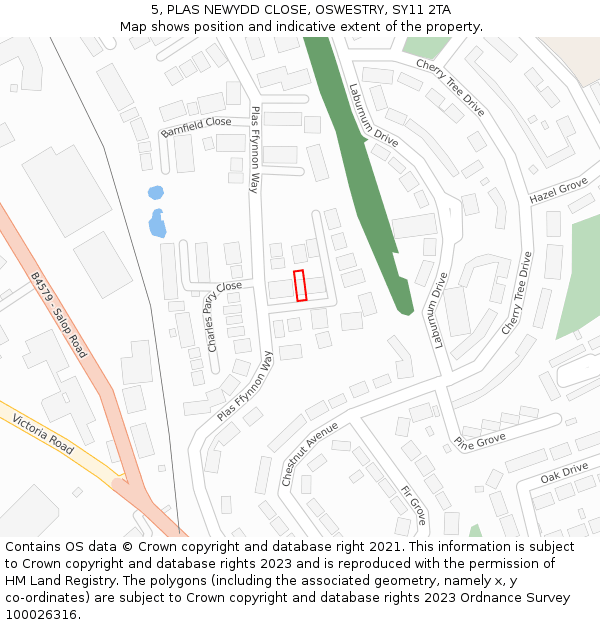 5, PLAS NEWYDD CLOSE, OSWESTRY, SY11 2TA: Location map and indicative extent of plot