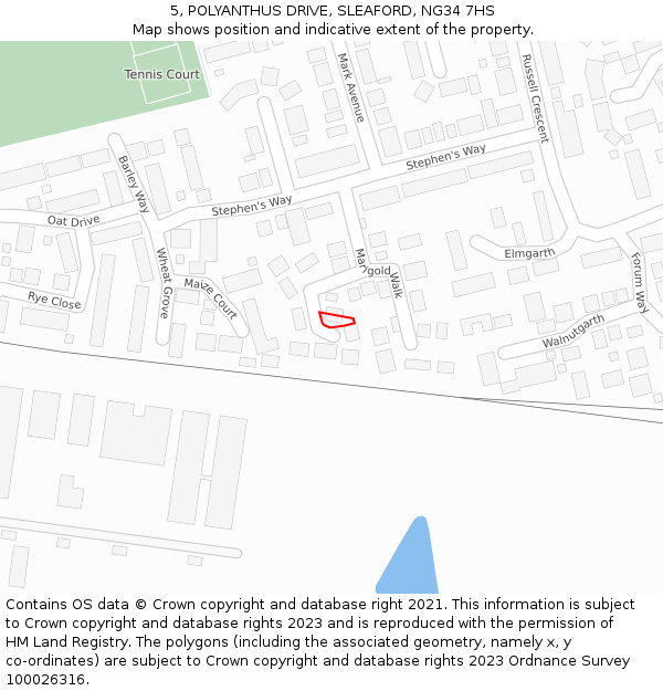 5, POLYANTHUS DRIVE, SLEAFORD, NG34 7HS: Location map and indicative extent of plot