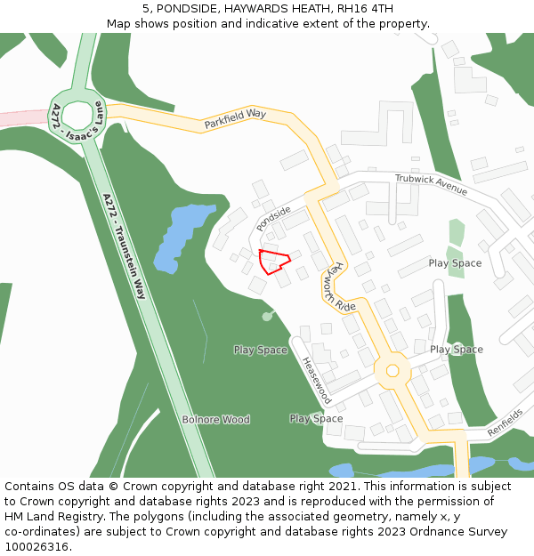 5, PONDSIDE, HAYWARDS HEATH, RH16 4TH: Location map and indicative extent of plot