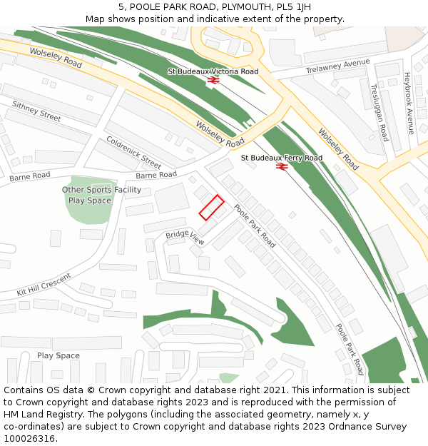 5, POOLE PARK ROAD, PLYMOUTH, PL5 1JH: Location map and indicative extent of plot