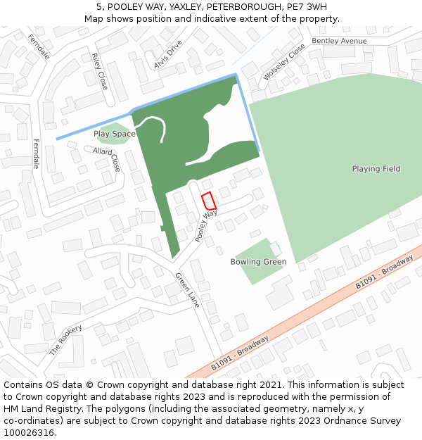 5, POOLEY WAY, YAXLEY, PETERBOROUGH, PE7 3WH: Location map and indicative extent of plot