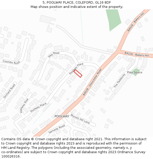 5, POOLWAY PLACE, COLEFORD, GL16 8DF: Location map and indicative extent of plot