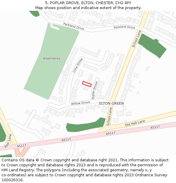 5, POPLAR GROVE, ELTON, CHESTER, CH2 4PY: Location map and indicative extent of plot