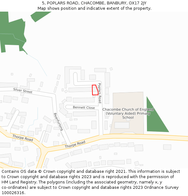 5, POPLARS ROAD, CHACOMBE, BANBURY, OX17 2JY: Location map and indicative extent of plot