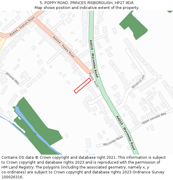 5, POPPY ROAD, PRINCES RISBOROUGH, HP27 9DA: Location map and indicative extent of plot