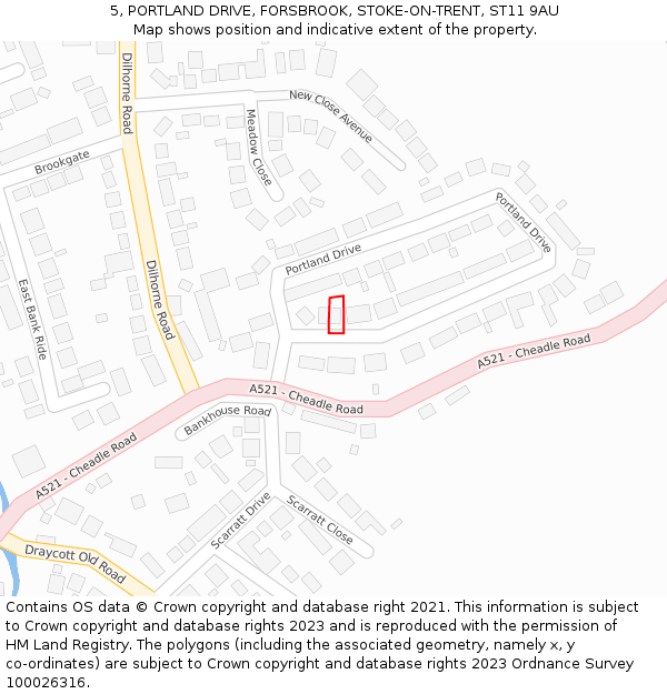 5, PORTLAND DRIVE, FORSBROOK, STOKE-ON-TRENT, ST11 9AU: Location map and indicative extent of plot