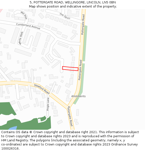 5, POTTERGATE ROAD, WELLINGORE, LINCOLN, LN5 0BN: Location map and indicative extent of plot