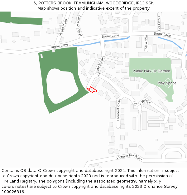 5, POTTERS BROOK, FRAMLINGHAM, WOODBRIDGE, IP13 9SN: Location map and indicative extent of plot