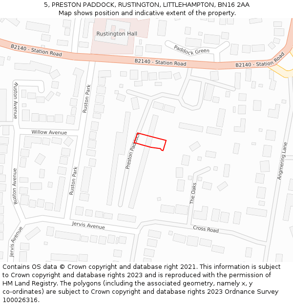 5, PRESTON PADDOCK, RUSTINGTON, LITTLEHAMPTON, BN16 2AA: Location map and indicative extent of plot