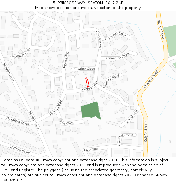 5, PRIMROSE WAY, SEATON, EX12 2UR: Location map and indicative extent of plot