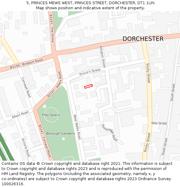 5, PRINCES MEWS WEST, PRINCES STREET, DORCHESTER, DT1 1UN: Location map and indicative extent of plot