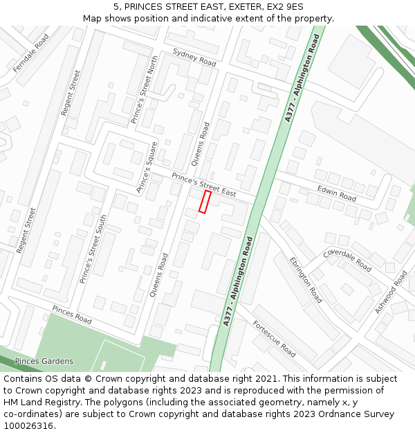 5, PRINCES STREET EAST, EXETER, EX2 9ES: Location map and indicative extent of plot