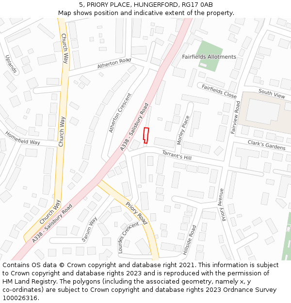 5, PRIORY PLACE, HUNGERFORD, RG17 0AB: Location map and indicative extent of plot