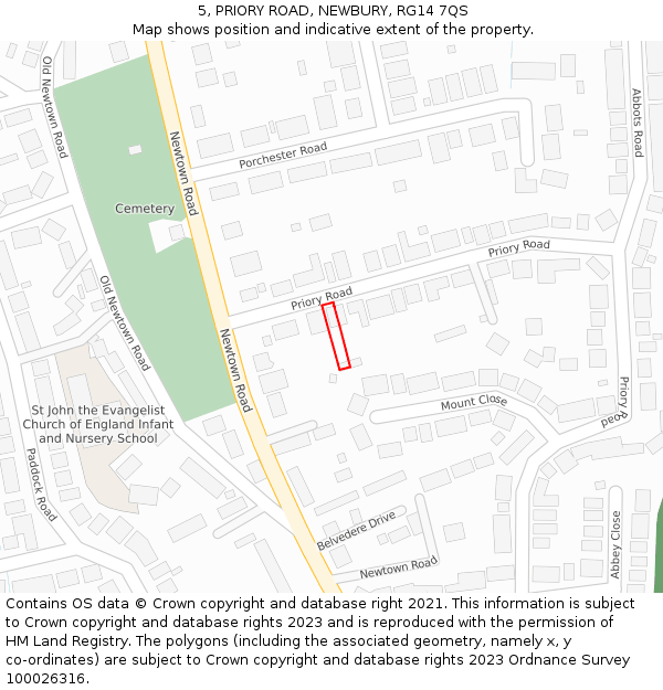 5, PRIORY ROAD, NEWBURY, RG14 7QS: Location map and indicative extent of plot