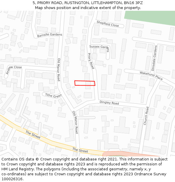 5, PRIORY ROAD, RUSTINGTON, LITTLEHAMPTON, BN16 3PZ: Location map and indicative extent of plot