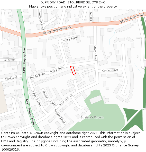 5, PRIORY ROAD, STOURBRIDGE, DY8 2HG: Location map and indicative extent of plot