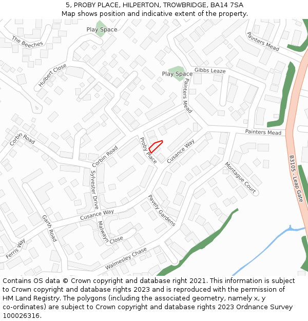 5, PROBY PLACE, HILPERTON, TROWBRIDGE, BA14 7SA: Location map and indicative extent of plot