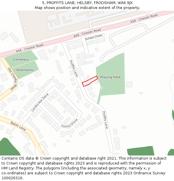 5, PROFFITS LANE, HELSBY, FRODSHAM, WA6 9JX: Location map and indicative extent of plot