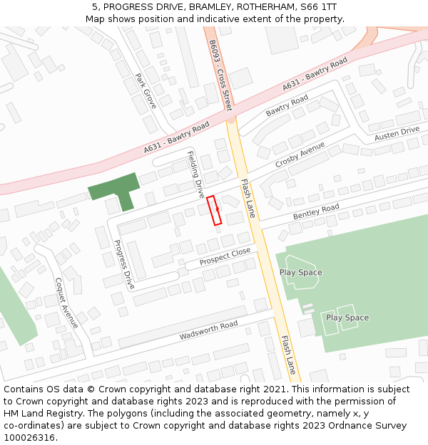 5, PROGRESS DRIVE, BRAMLEY, ROTHERHAM, S66 1TT: Location map and indicative extent of plot