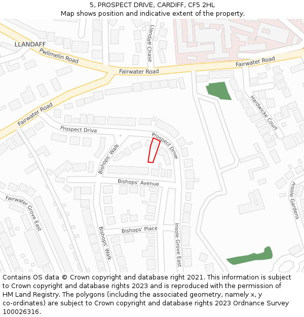 5, PROSPECT DRIVE, CARDIFF, CF5 2HL: Location map and indicative extent of plot