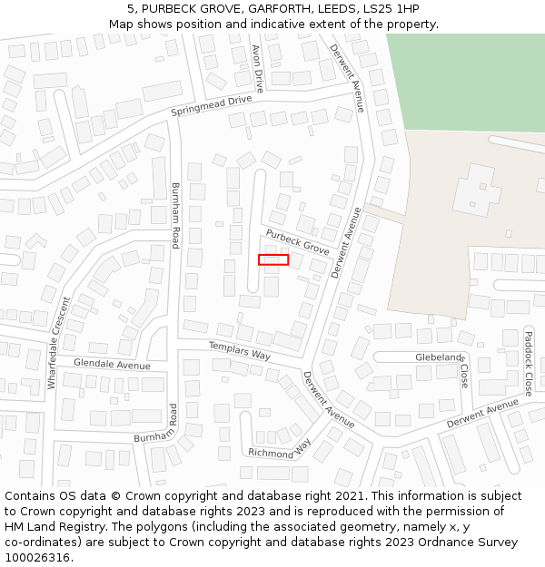 5, PURBECK GROVE, GARFORTH, LEEDS, LS25 1HP: Location map and indicative extent of plot