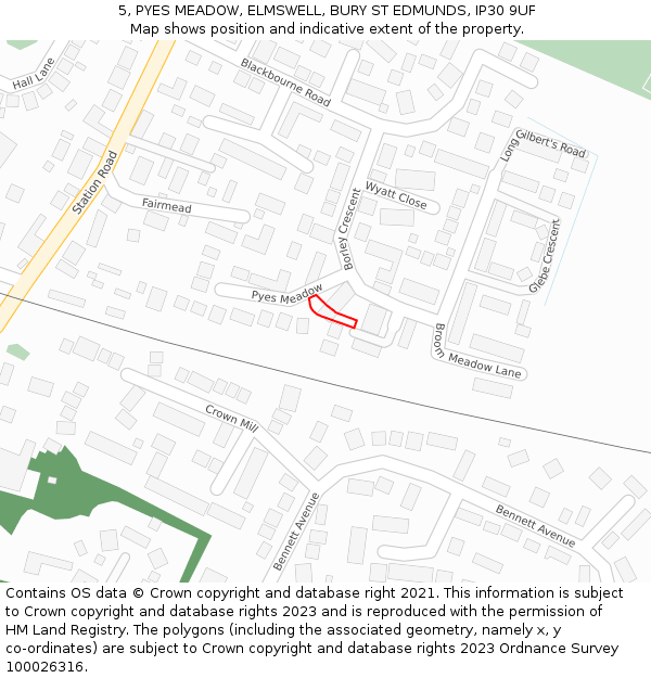 5, PYES MEADOW, ELMSWELL, BURY ST EDMUNDS, IP30 9UF: Location map and indicative extent of plot