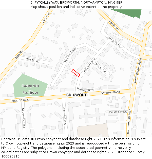 5, PYTCHLEY WAY, BRIXWORTH, NORTHAMPTON, NN6 9EF: Location map and indicative extent of plot