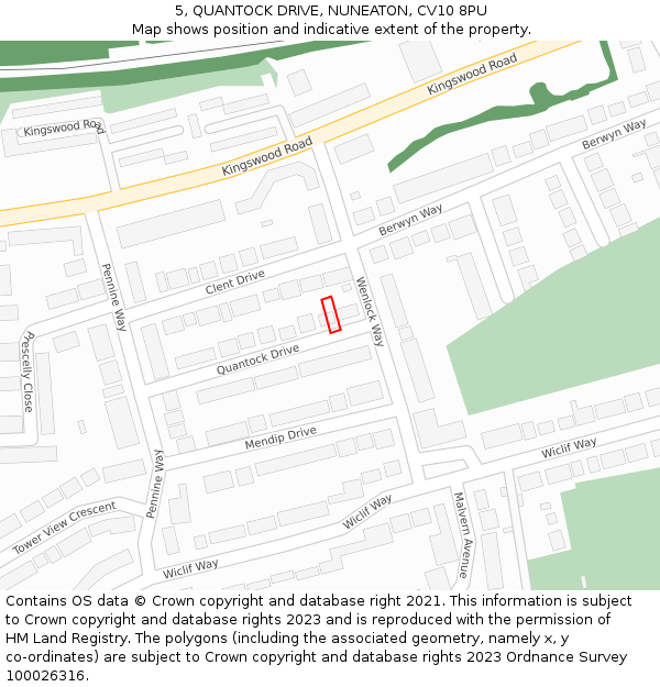 5, QUANTOCK DRIVE, NUNEATON, CV10 8PU: Location map and indicative extent of plot