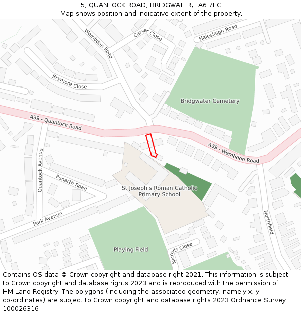 5, QUANTOCK ROAD, BRIDGWATER, TA6 7EG: Location map and indicative extent of plot