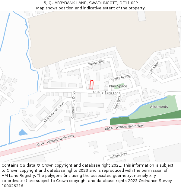 5, QUARRYBANK LANE, SWADLINCOTE, DE11 0FP: Location map and indicative extent of plot