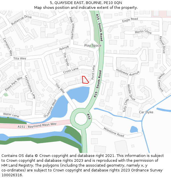 5, QUAYSIDE EAST, BOURNE, PE10 0QN: Location map and indicative extent of plot