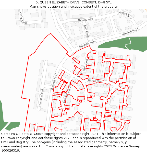 5, QUEEN ELIZABETH DRIVE, CONSETT, DH8 5YL: Location map and indicative extent of plot