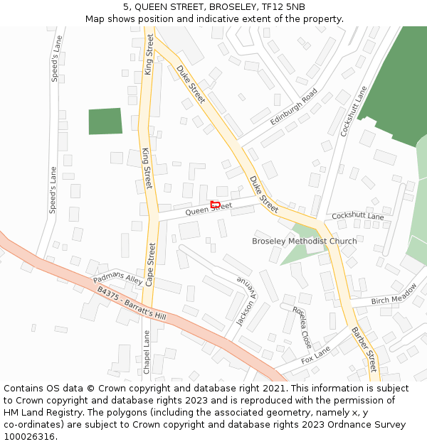 5, QUEEN STREET, BROSELEY, TF12 5NB: Location map and indicative extent of plot
