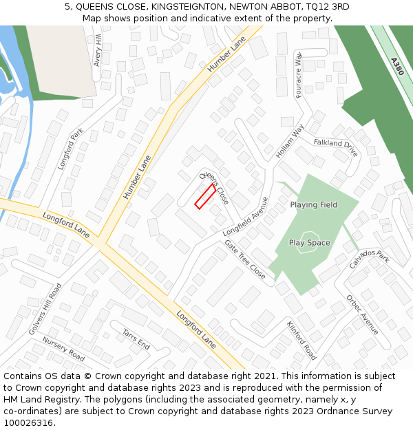 5, QUEENS CLOSE, KINGSTEIGNTON, NEWTON ABBOT, TQ12 3RD: Location map and indicative extent of plot