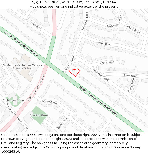 5, QUEENS DRIVE, WEST DERBY, LIVERPOOL, L13 0AA: Location map and indicative extent of plot