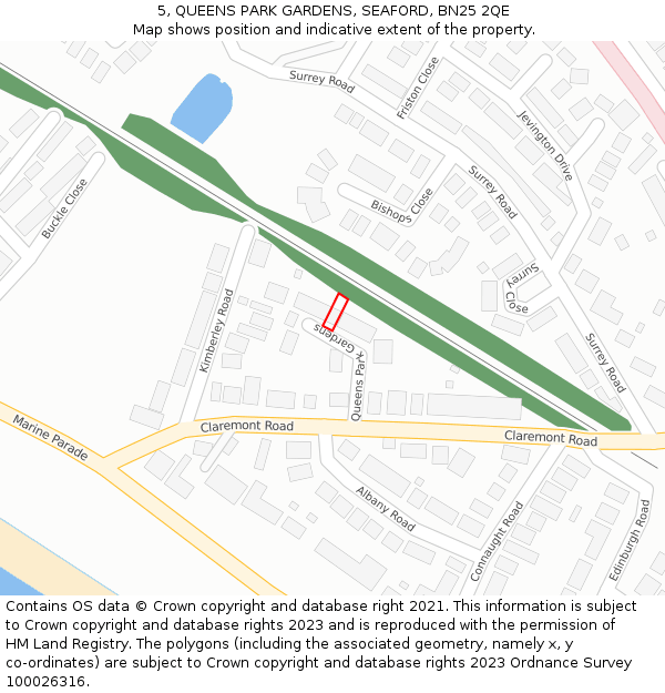 5, QUEENS PARK GARDENS, SEAFORD, BN25 2QE: Location map and indicative extent of plot