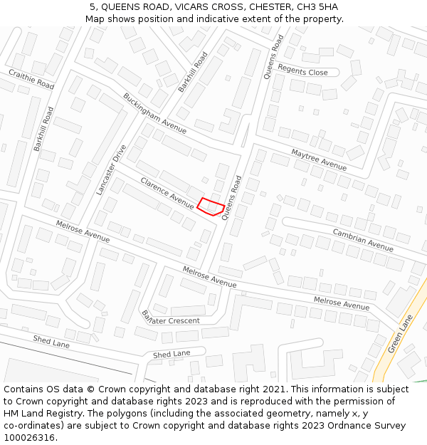 5, QUEENS ROAD, VICARS CROSS, CHESTER, CH3 5HA: Location map and indicative extent of plot
