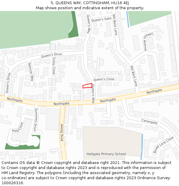 5, QUEENS WAY, COTTINGHAM, HU16 4EJ: Location map and indicative extent of plot