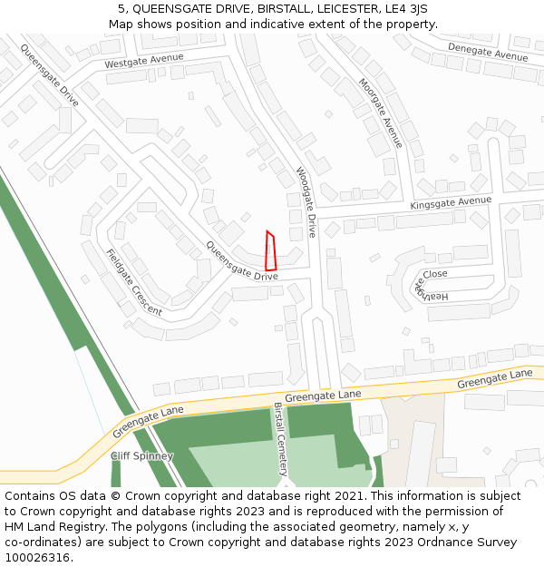 5, QUEENSGATE DRIVE, BIRSTALL, LEICESTER, LE4 3JS: Location map and indicative extent of plot