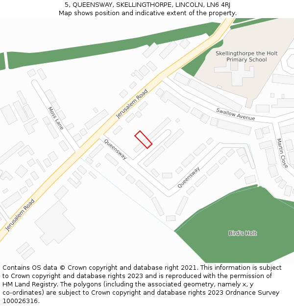 5, QUEENSWAY, SKELLINGTHORPE, LINCOLN, LN6 4RJ: Location map and indicative extent of plot