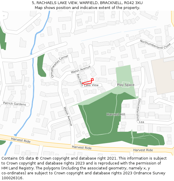 5, RACHAELS LAKE VIEW, WARFIELD, BRACKNELL, RG42 3XU: Location map and indicative extent of plot