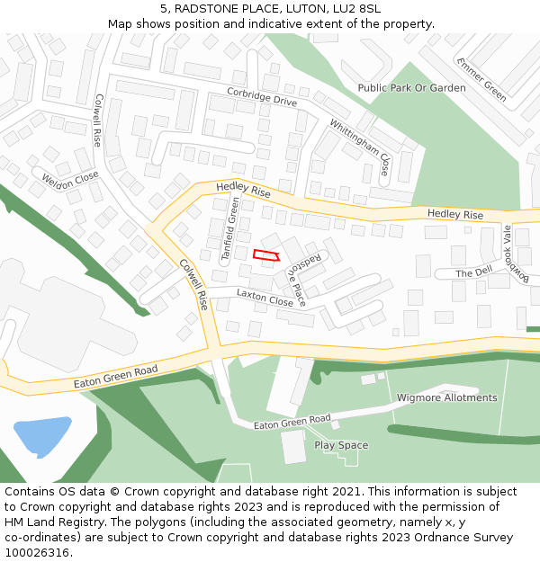 5, RADSTONE PLACE, LUTON, LU2 8SL: Location map and indicative extent of plot