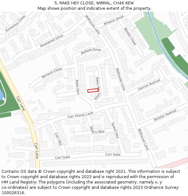 5, RAKE HEY CLOSE, WIRRAL, CH46 6EW: Location map and indicative extent of plot