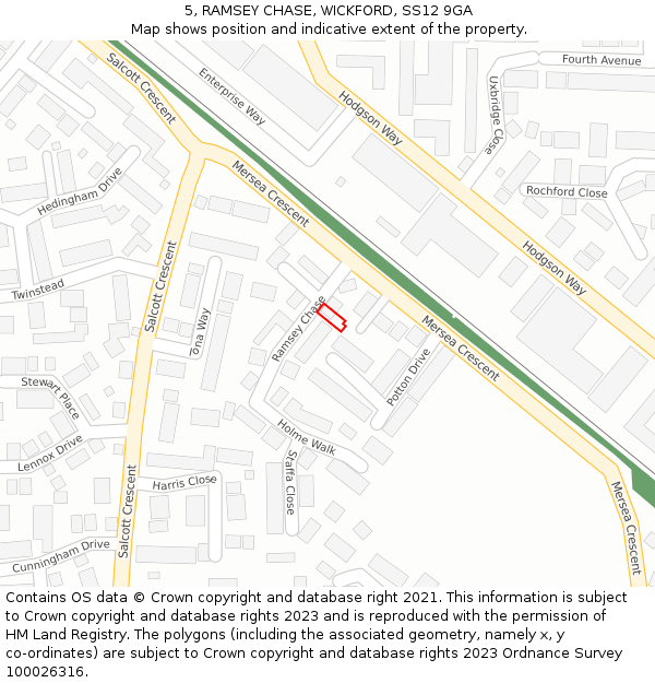 5, RAMSEY CHASE, WICKFORD, SS12 9GA: Location map and indicative extent of plot