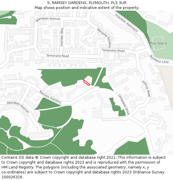 5, RAMSEY GARDENS, PLYMOUTH, PL5 3UR: Location map and indicative extent of plot