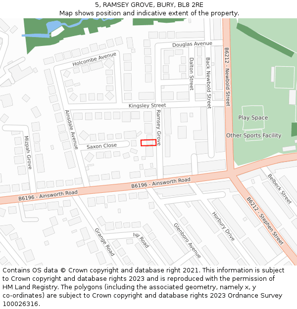 5, RAMSEY GROVE, BURY, BL8 2RE: Location map and indicative extent of plot