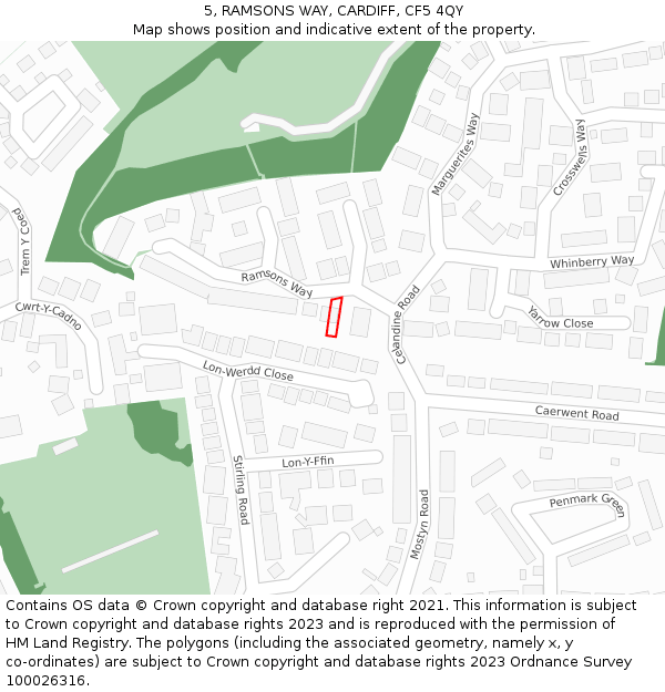 5, RAMSONS WAY, CARDIFF, CF5 4QY: Location map and indicative extent of plot